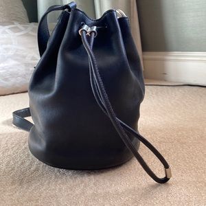 Alexander want bucket bag, black leather with chrome hardware